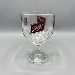 Vintage Schlitz Beer Globe Logo Stemmed Goblet Heavy Glass 6" Tall 16 Oz